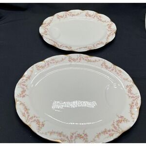 Theodore Haviland New York Varenne Oval Serving Platter Set 2 Pink Floral‎ Gold